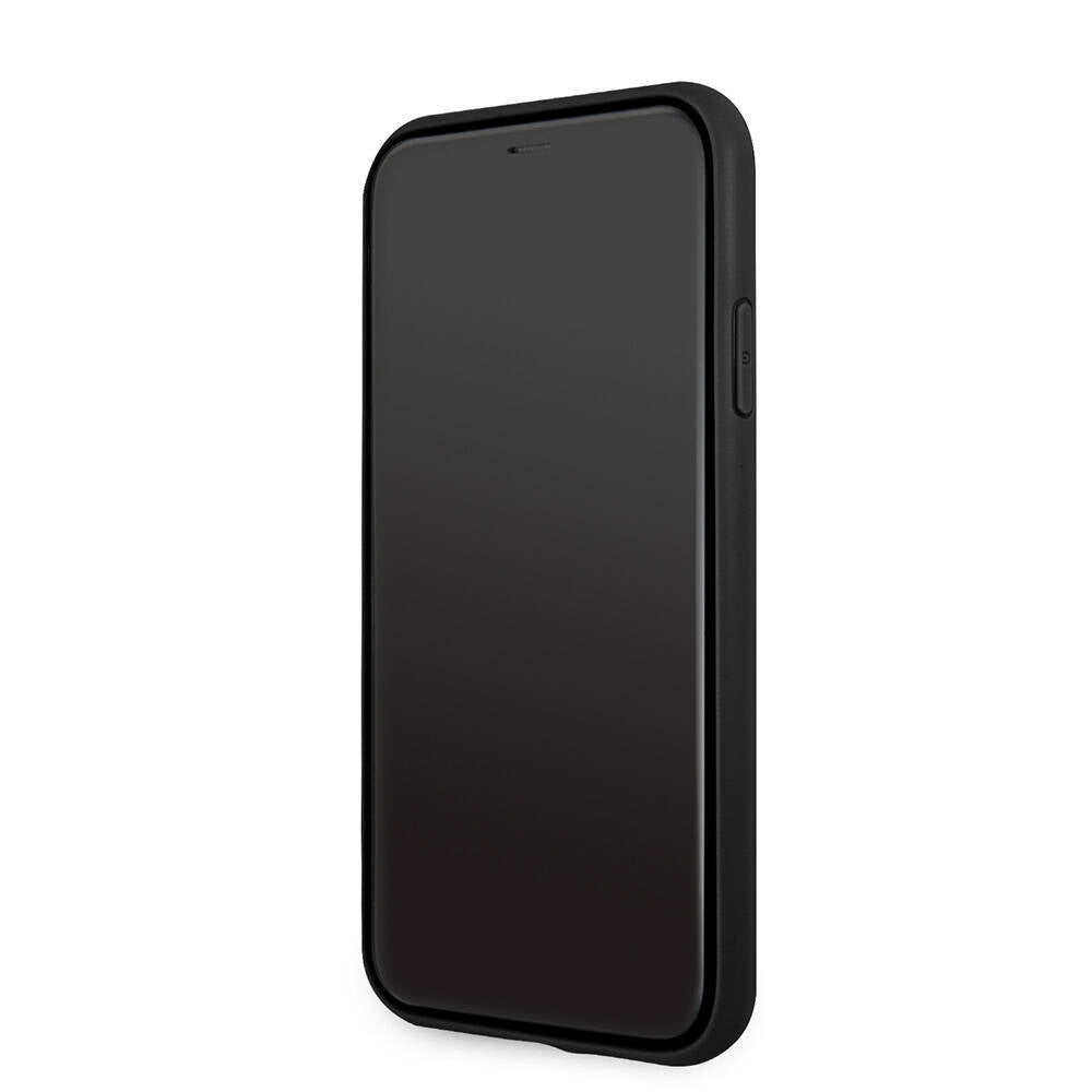 Apple iPhone 11 Kılıf Guess PU Deri Büyük Metal Logo Dizaynlı Kapak Gri