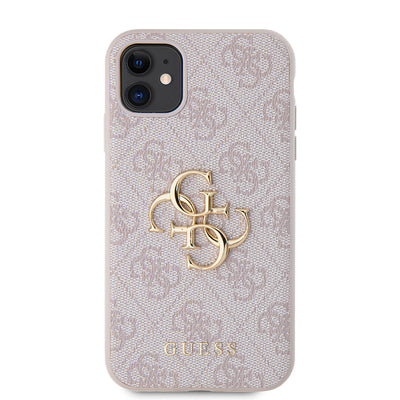 Apple iPhone 11 Kılıf Guess PU Deri Büyük Metal Logo Dizaynlı Kapak Gri