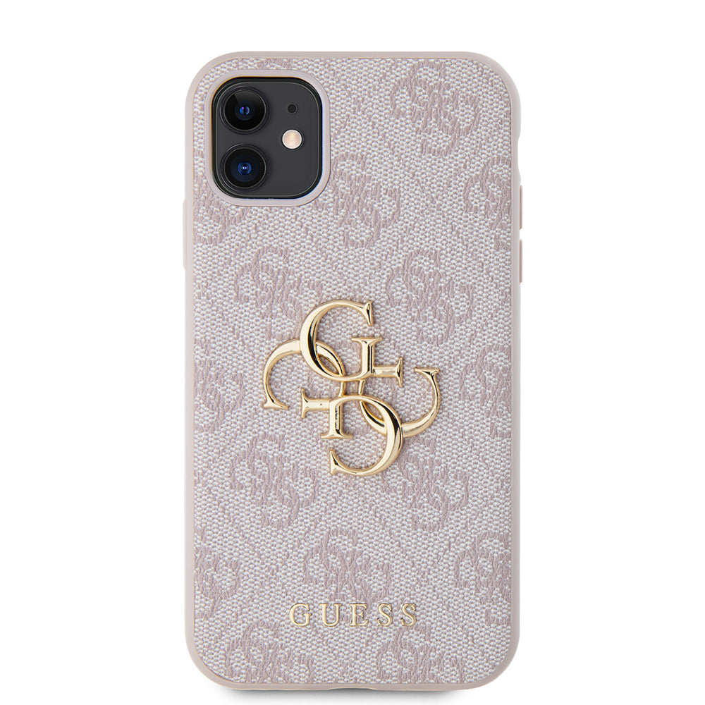 Apple iPhone 11 Kılıf Guess PU Deri Büyük Metal Logo Dizaynlı Kapak Pembe