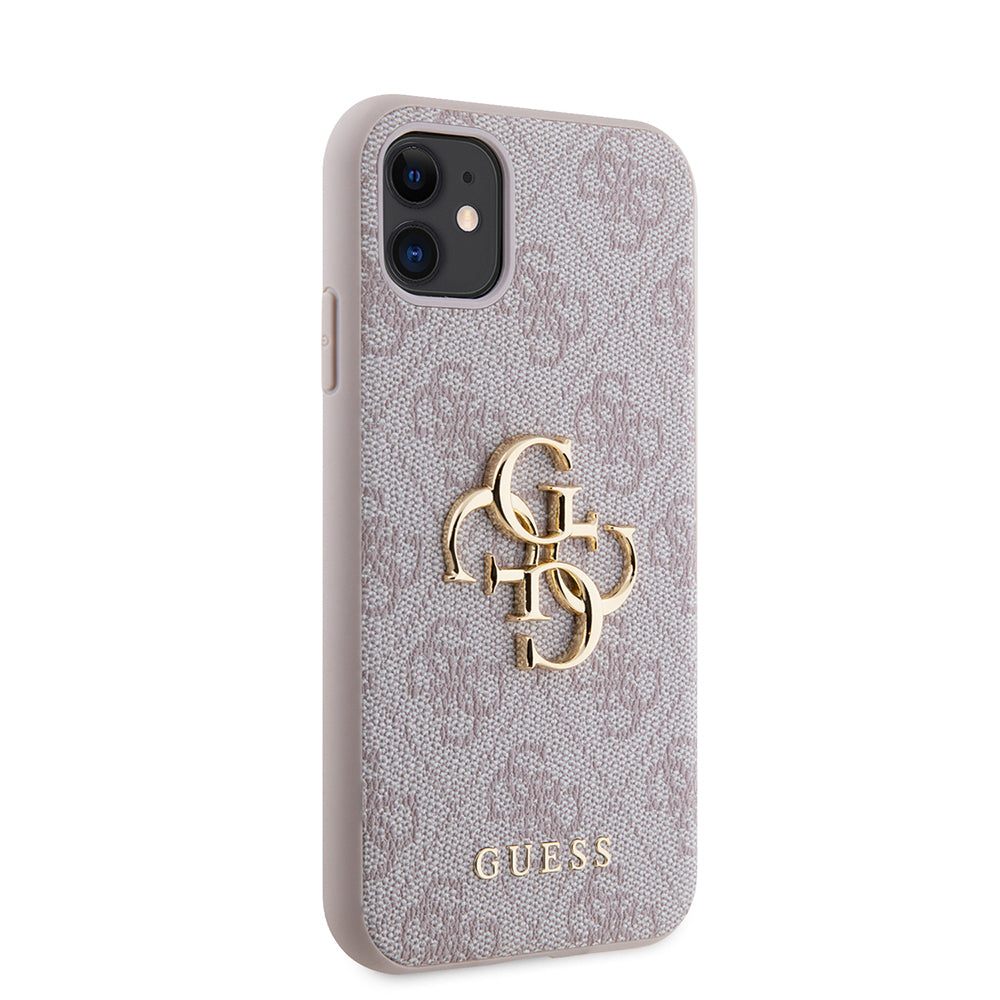 Apple iPhone 11 Kılıf Guess PU Deri Büyük Metal Logo Dizaynlı Kapak Pembe