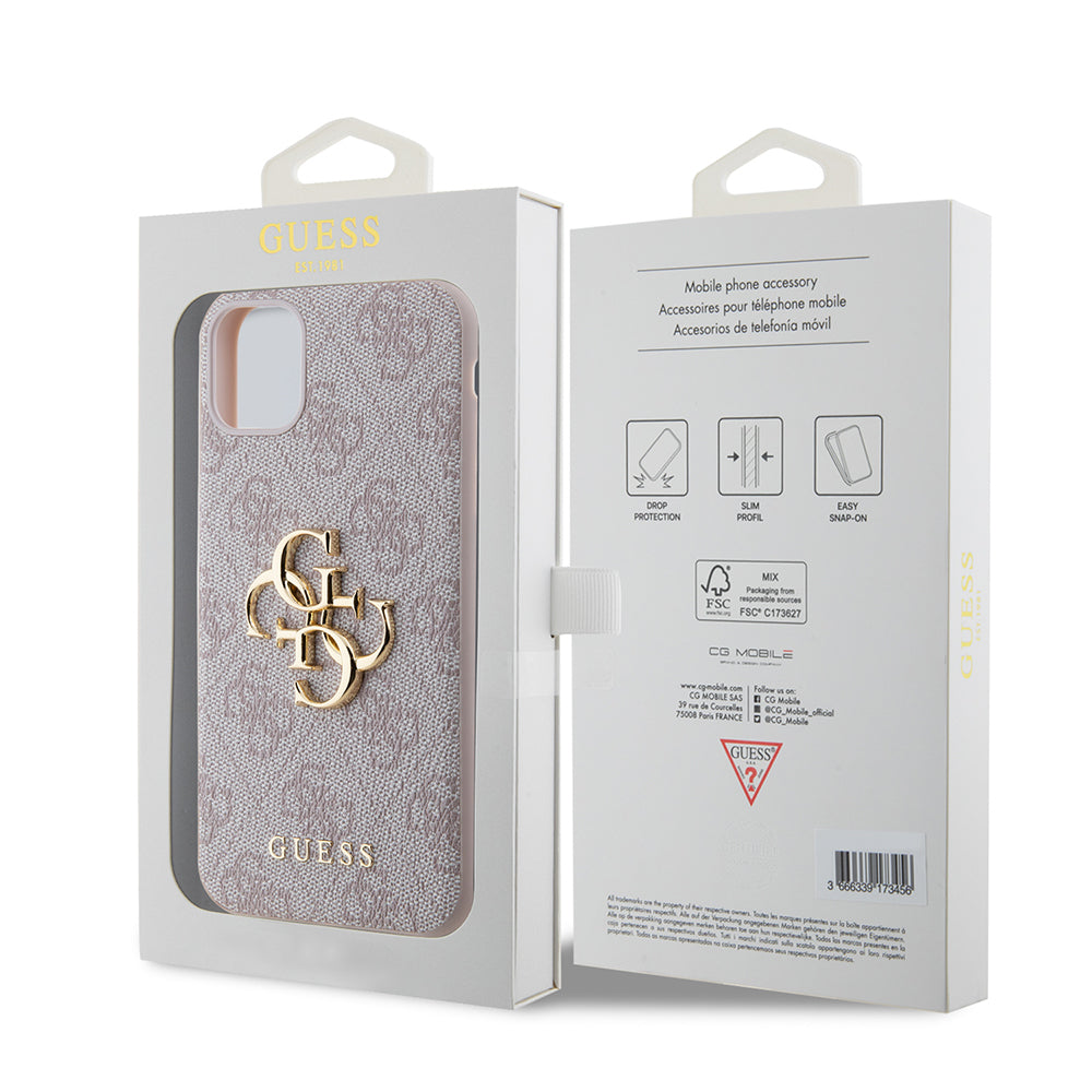 Apple iPhone 11 Kılıf Guess PU Deri Büyük Metal Logo Dizaynlı Kapak Gri