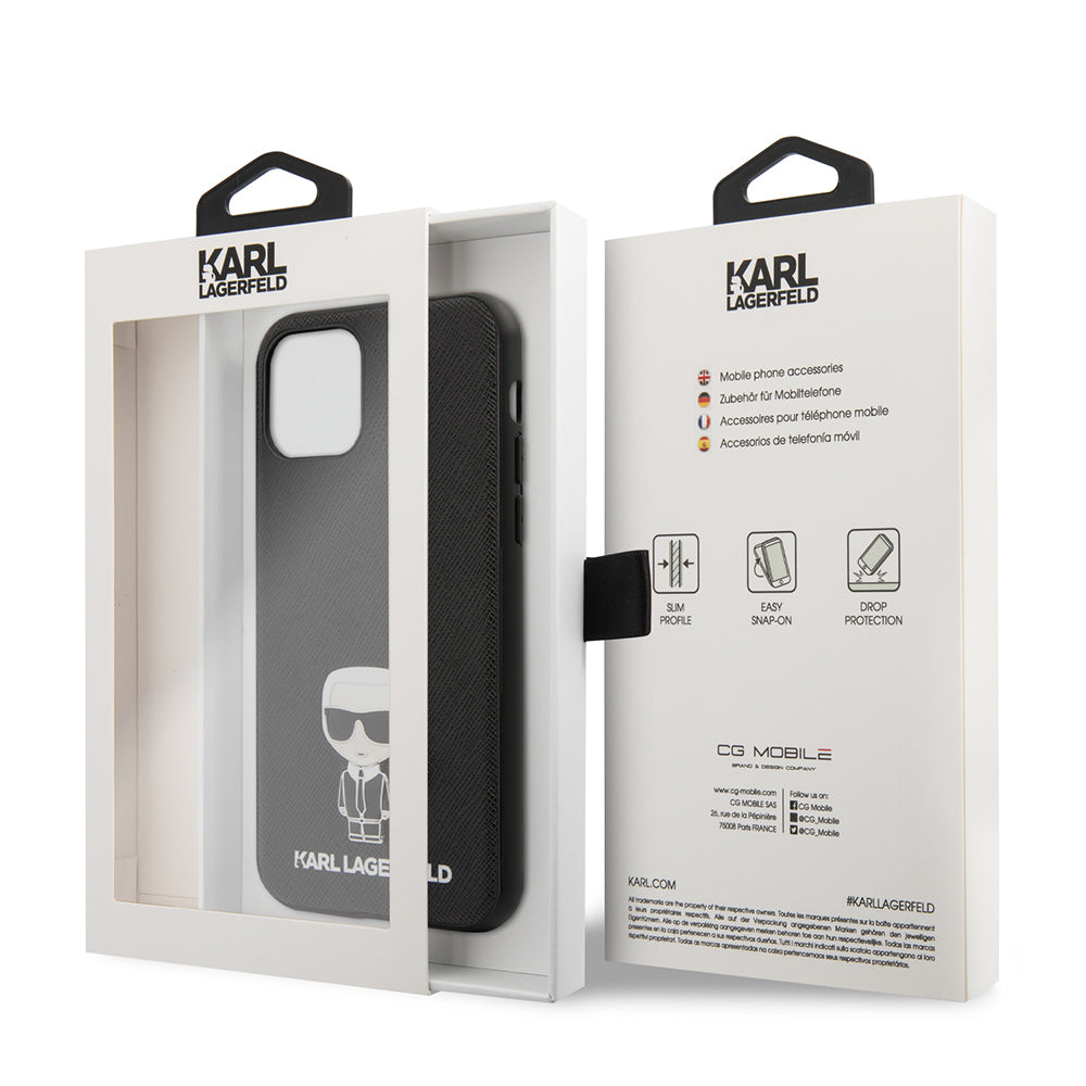Apple iPhone 11 Kılıf Karl Lagerfeld PU Suni Deri Karl Dizayn Kapak Siyah