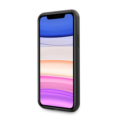 Apple iPhone 11 Kılıf Karl Lagerfeld PU Suni Deri Karl Dizayn Kapak Siyah