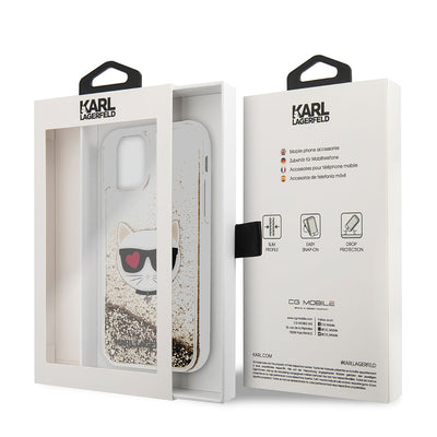 Apple iPhone 11 Kılıf Karl Lagerfeld Sıvılı Simli Choupette Dizayn Kapak Gold
