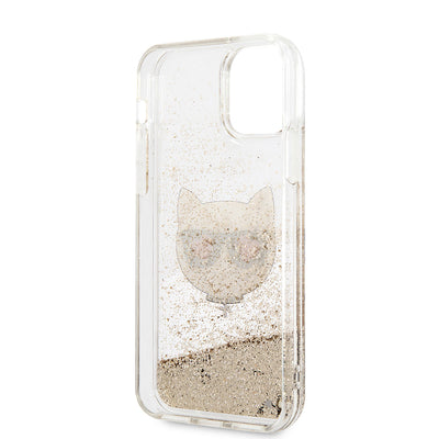 Apple iPhone 11 Kılıf Karl Lagerfeld Sıvılı Simli Choupette Dizayn Kapak Gold