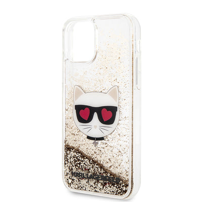 Apple iPhone 11 Kılıf Karl Lagerfeld Sıvılı Simli Choupette Dizayn Kapak Gold