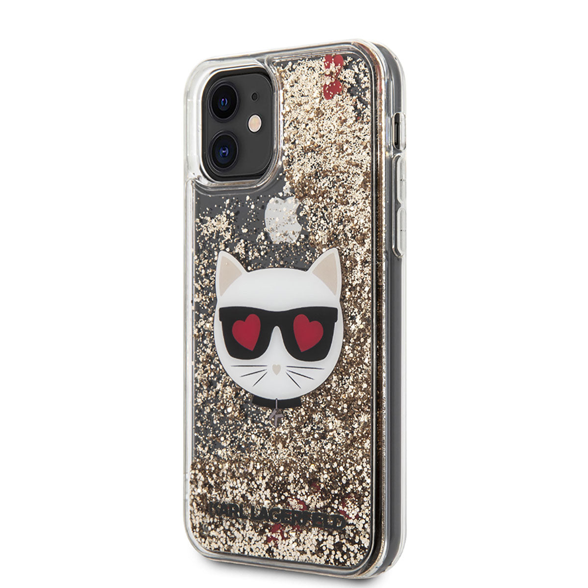 Apple iPhone 11 Kılıf Karl Lagerfeld Sıvılı Simli Choupette Dizayn Kapak Gold