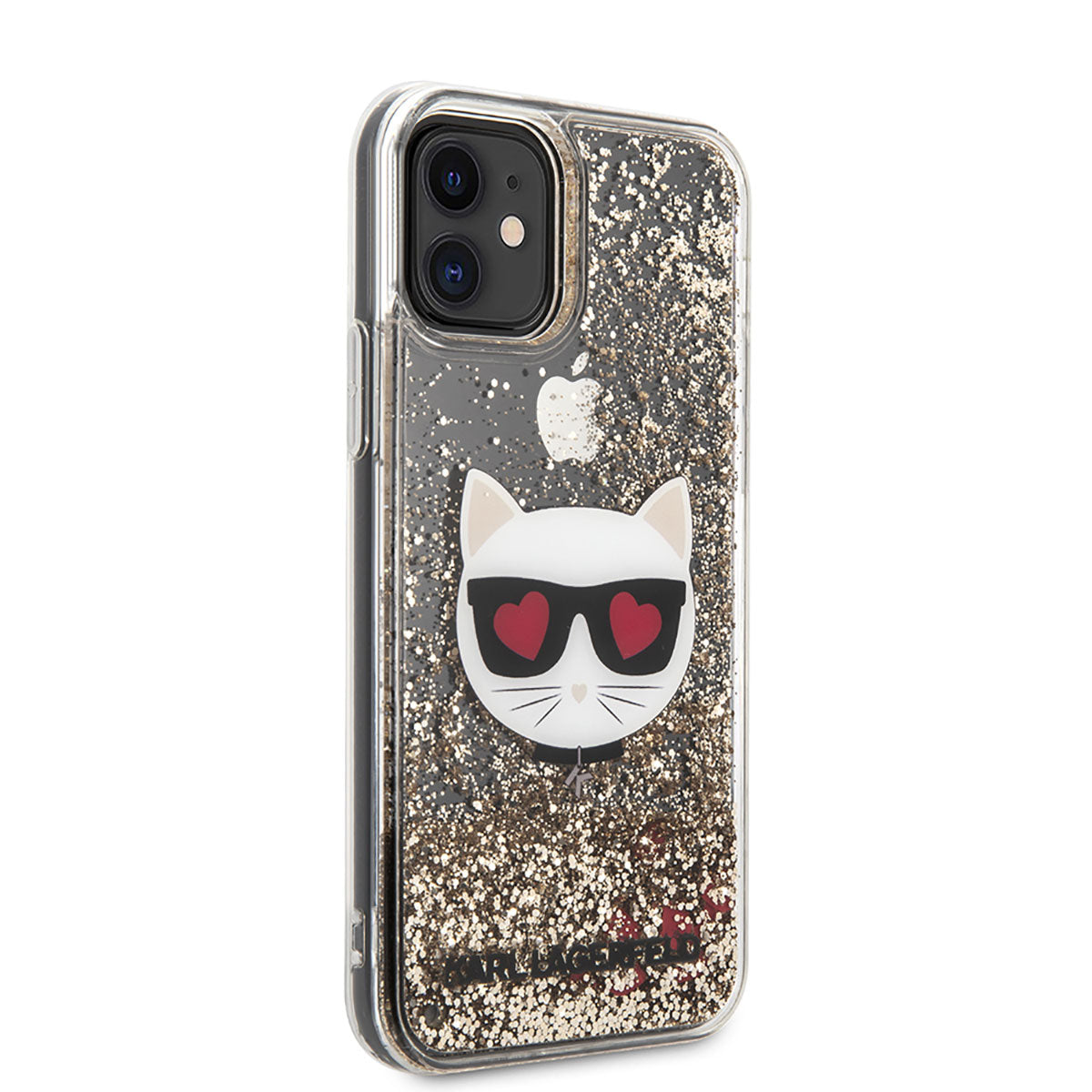 Apple iPhone 11 Kılıf Karl Lagerfeld Sıvılı Simli Choupette Dizayn Kapak Gold