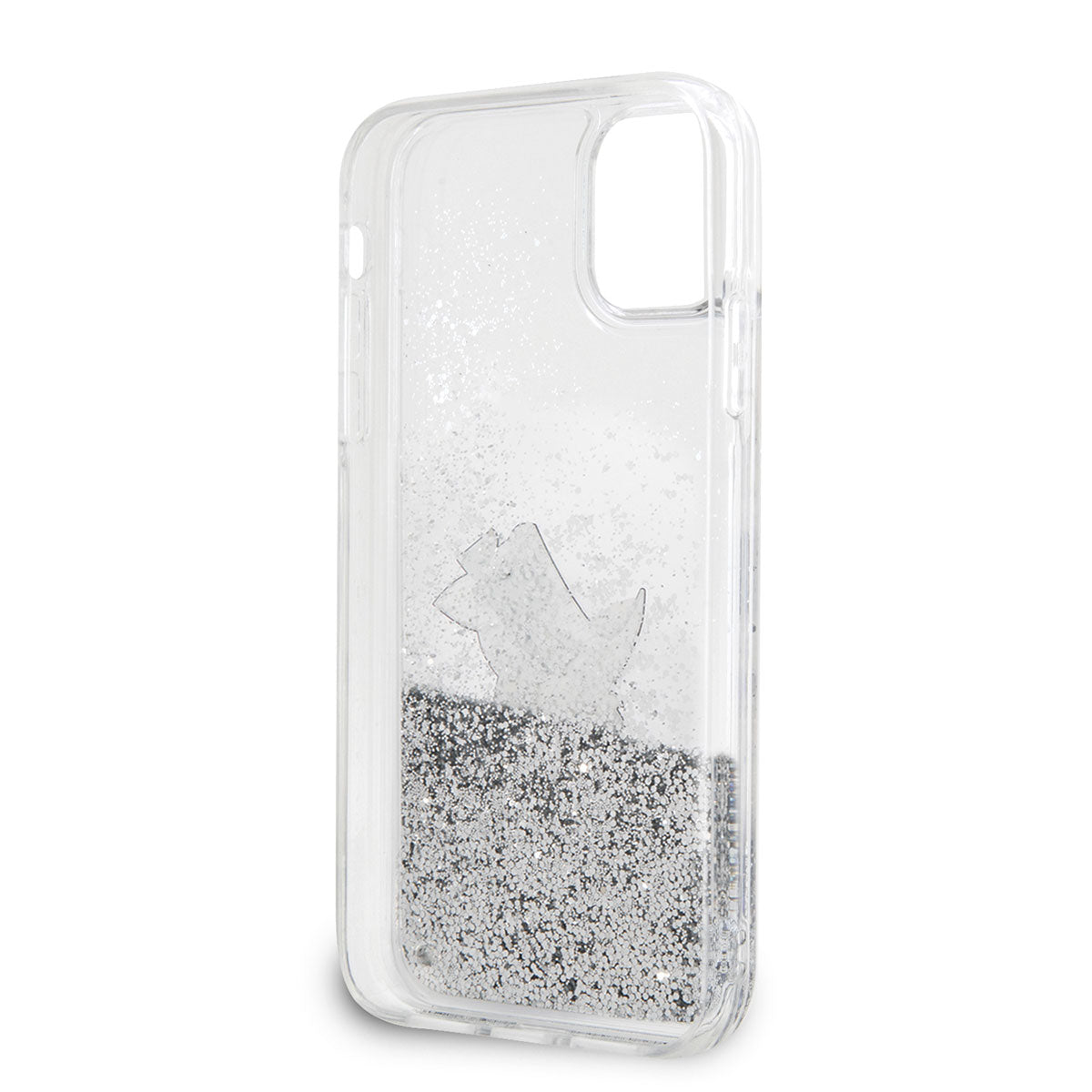Apple iPhone 11 Kılıf Karl Lagerfeld Sıvılı Simli Choupette Fun Dizayn Kapak Gümüş