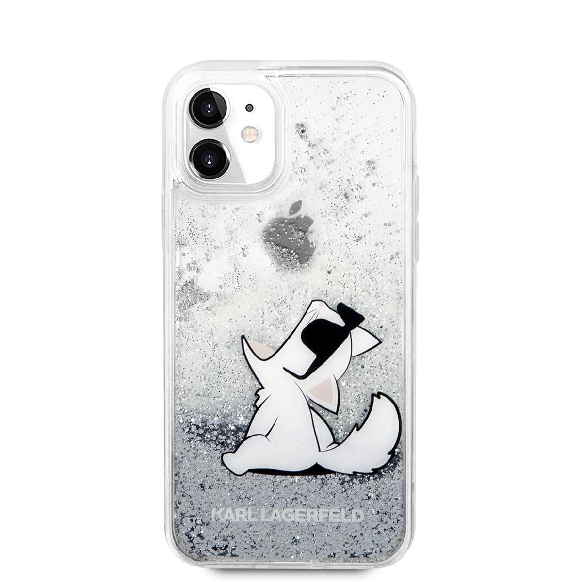 Apple iPhone 11 Kılıf Karl Lagerfeld Sıvılı Simli Choupette Fun Dizayn Kapak Gümüş