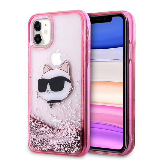 iPhone 11 Kılıf Karl Lagerfeld Sıvılı Simli Choupette Head Dizayn Kılıf