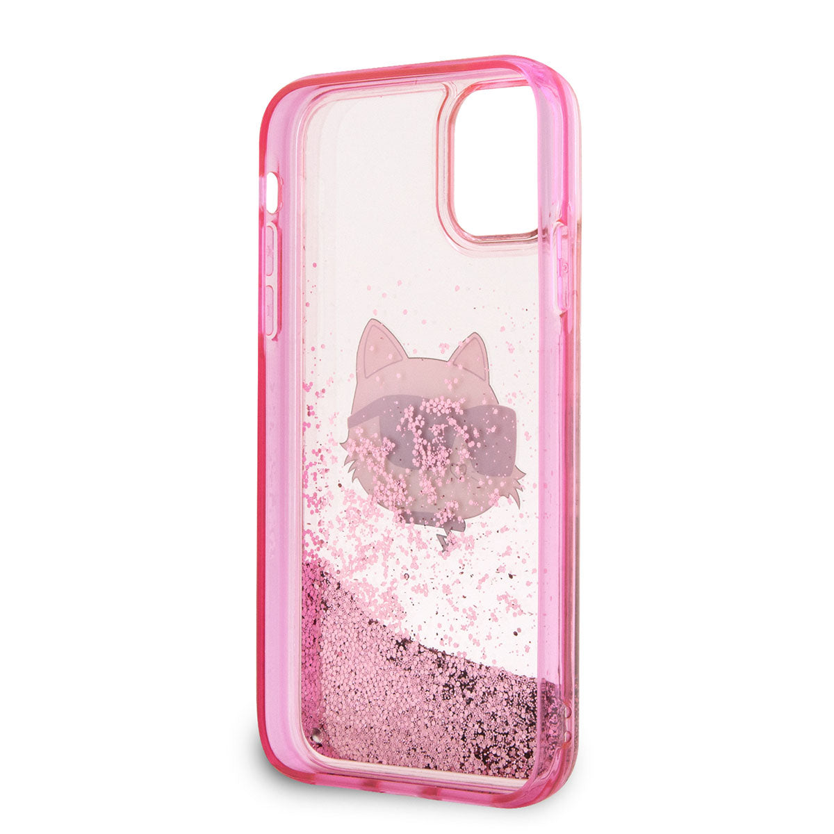 Apple iPhone 11 Kılıf Karl Lagerfeld Sıvılı Simli Choupette Head Dizayn Kapak Pembe