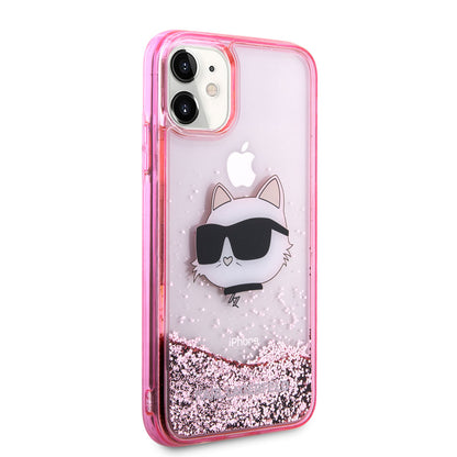 iPhone 11 Kılıf Karl Lagerfeld Sıvılı Simli Choupette Head Dizayn Kılıf