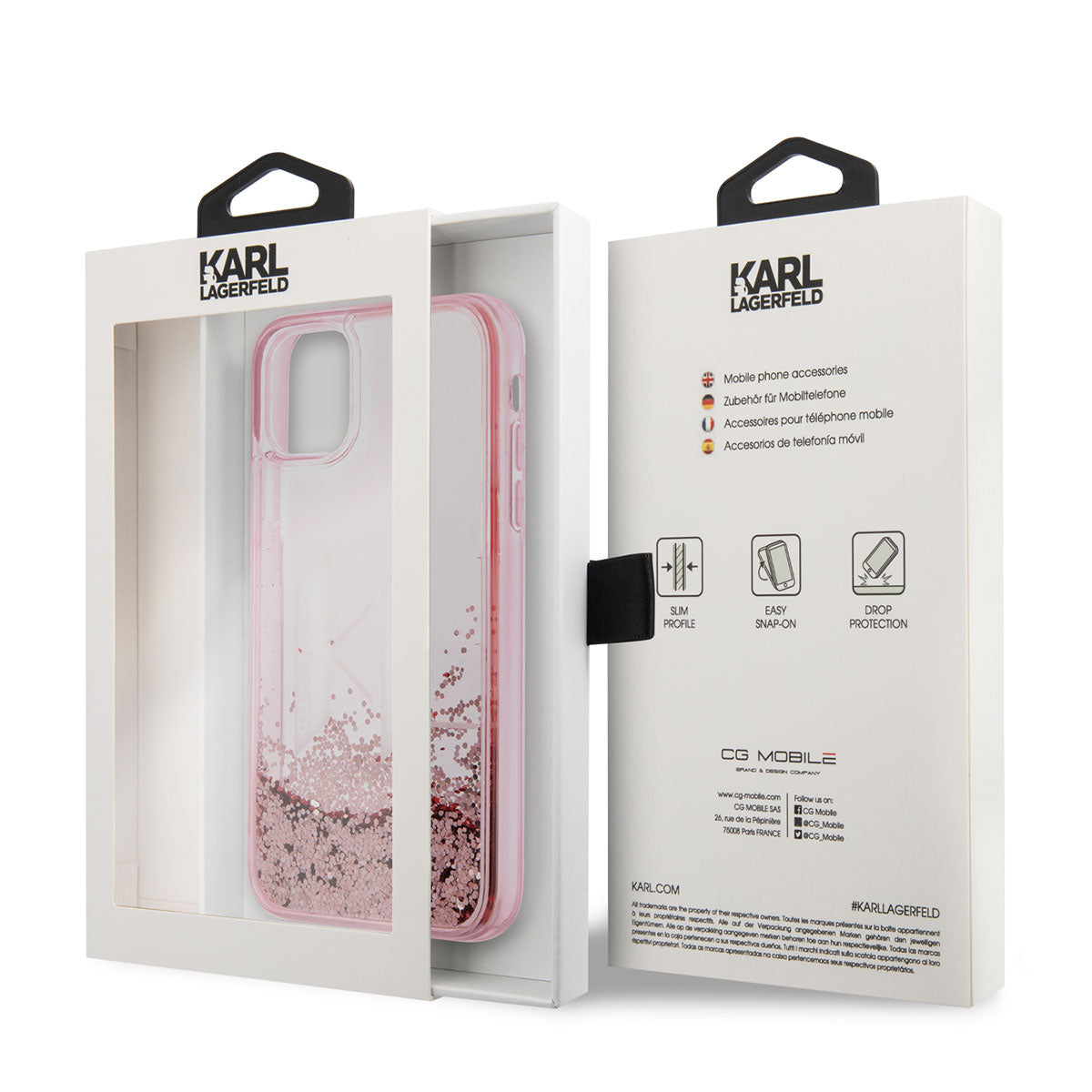 Apple iPhone 11 Kılıf Karl Lagerfeld Sıvılı Simli Dizayn Kapak Pembe