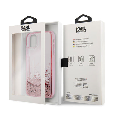 Apple iPhone 11 Kılıf Karl Lagerfeld Sıvılı Simli Dizayn Kapak Pembe