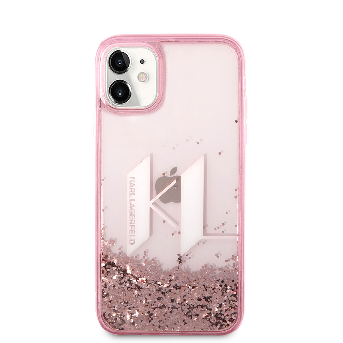 Apple iPhone 11 Kılıf Karl Lagerfeld Sıvılı Simli Dizayn Kapak Pembe