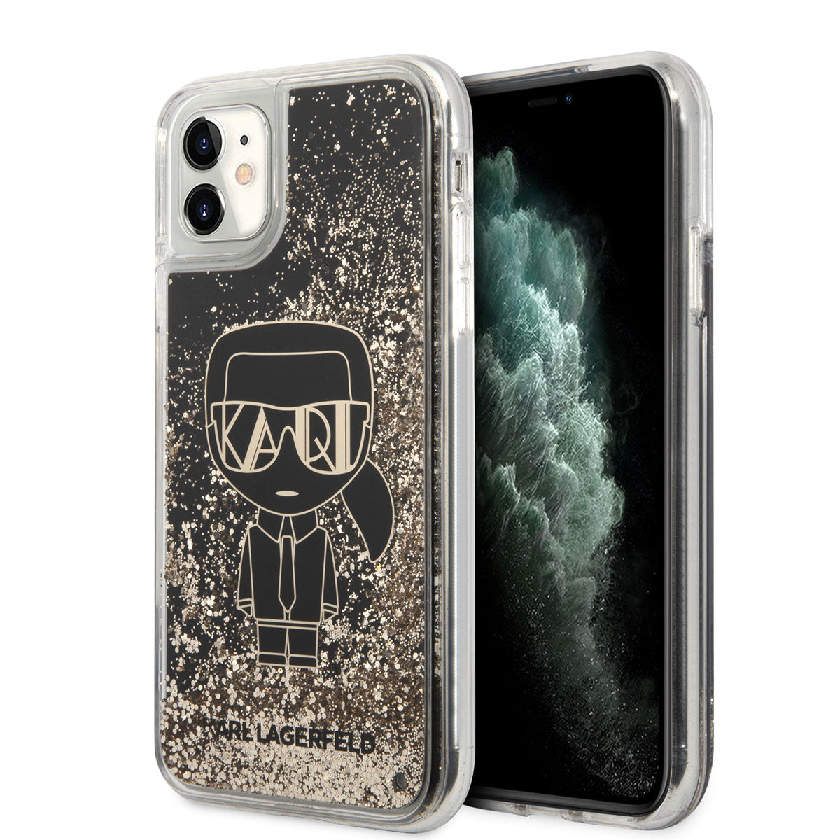 iPhone 11 Kılıf Karl Lagerfeld Sıvılı Simli Gatsby Dizayn Kılıf