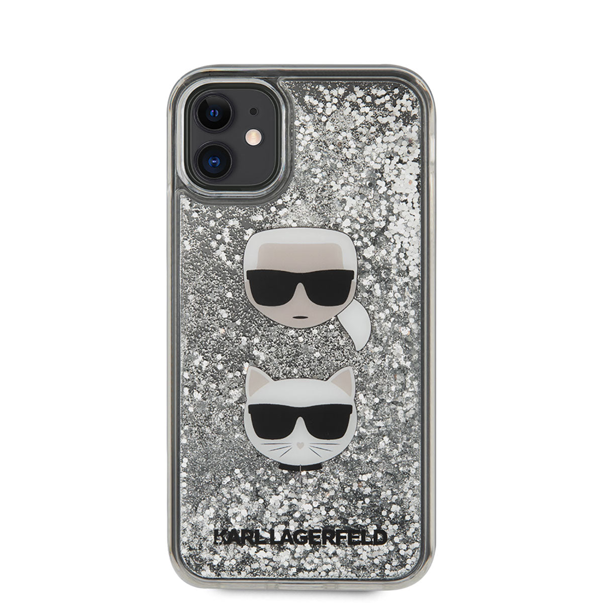 Apple iPhone 11 Kılıf Karl Lagerfeld Sıvılı Simli K&C Dizayn Kapak Gümüş