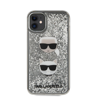 Apple iPhone 11 Kılıf Karl Lagerfeld Sıvılı Simli K&C Dizayn Kapak Gümüş
