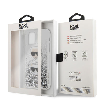Apple iPhone 11 Kılıf Karl Lagerfeld Sıvılı Simli K&C Dizayn Kapak Gümüş