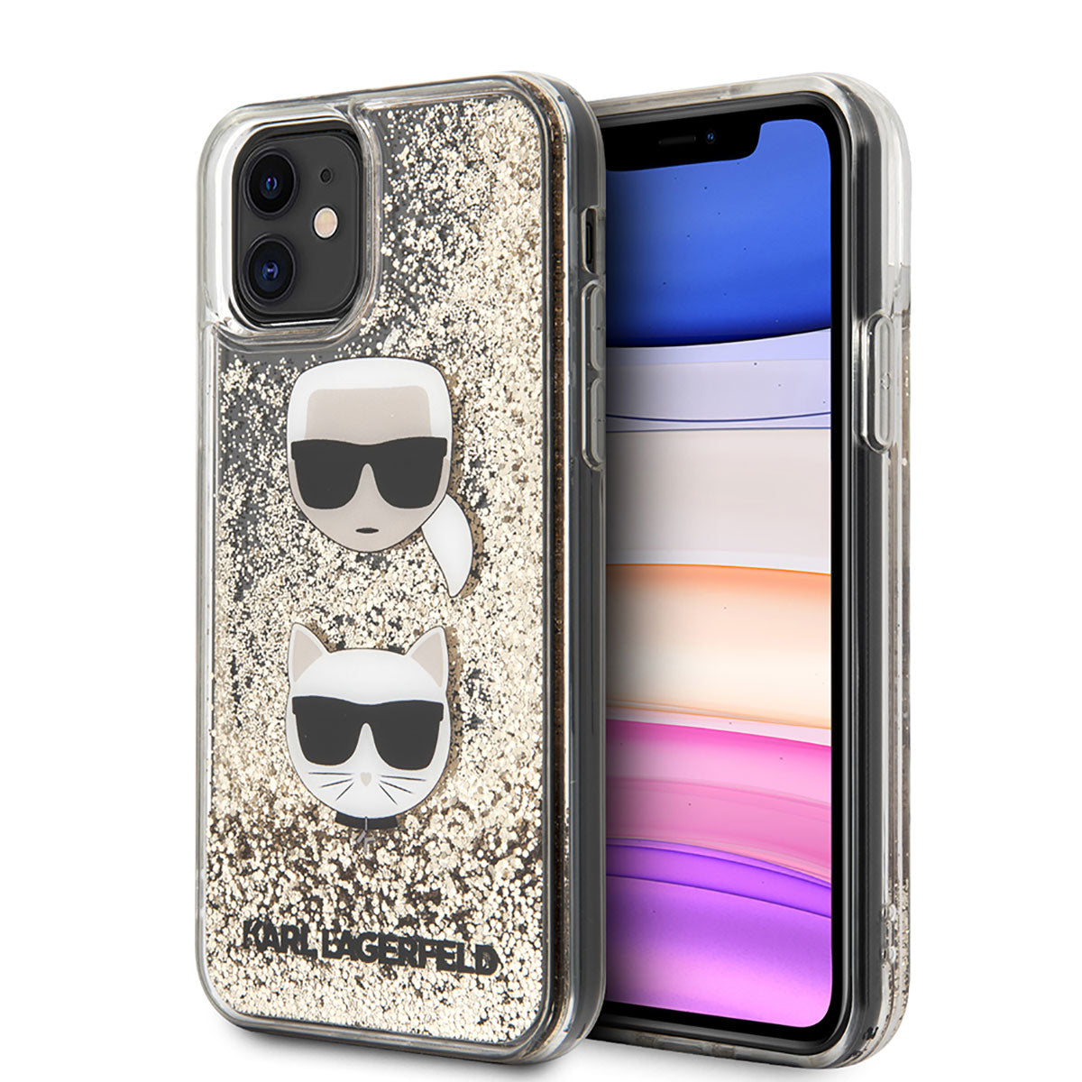 iPhone 11 Kılıf Karl Lagerfeld Sıvılı Simli K&C Head Dizayn Kılıf