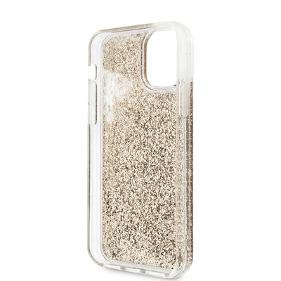 Apple iPhone 11 Kılıf Karl Lagerfeld Sıvılı Simli K&C Head Dizayn Kapak Gold