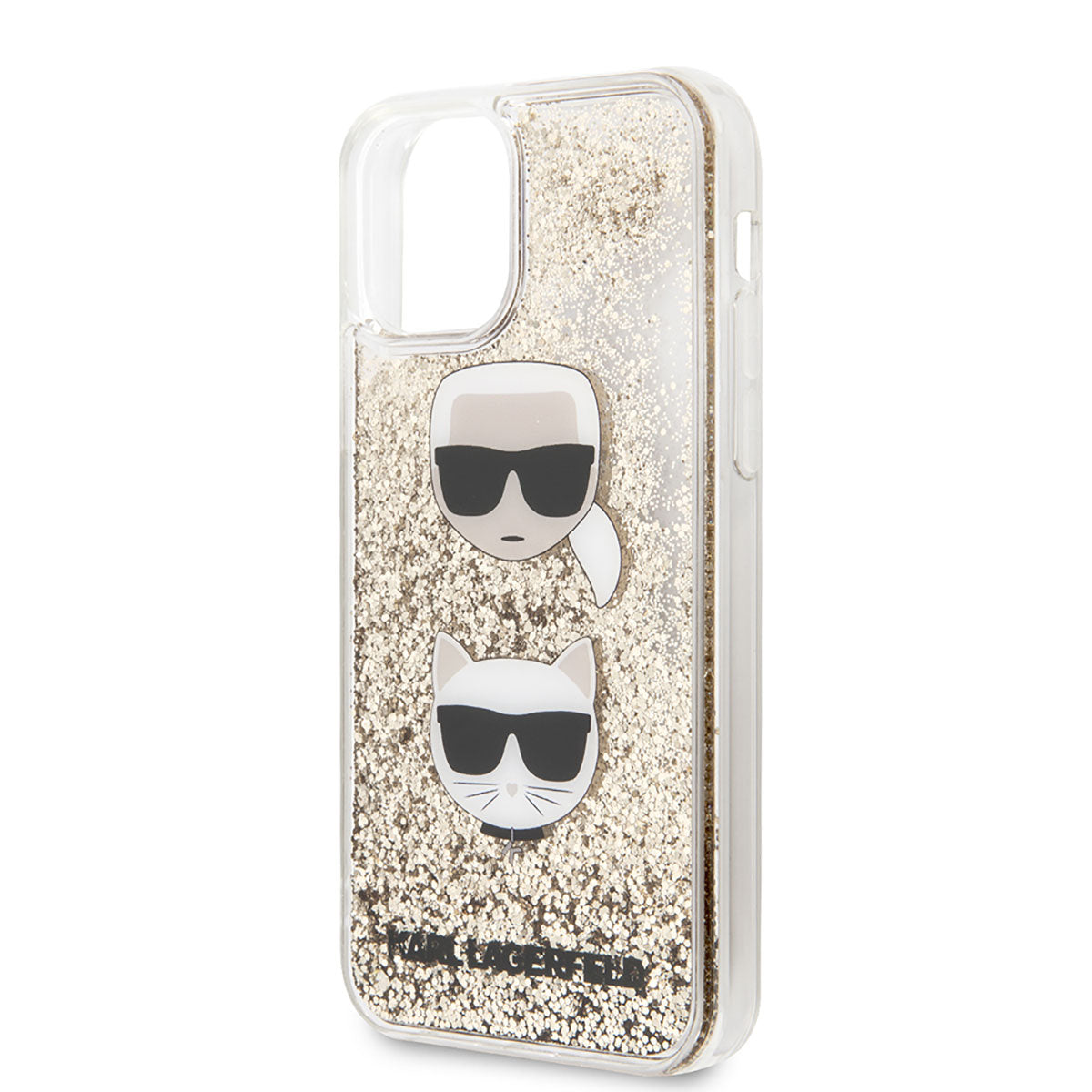 Apple iPhone 11 Kılıf Karl Lagerfeld Sıvılı Simli K&C Head Dizayn Kapak Gold