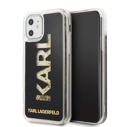 iPhone 11 Kılıf Karl Lagerfeld Sıvılı Simli Logo Dizayn Kılıf
