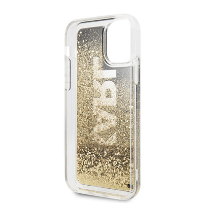 Apple iPhone 11 Kılıf Karl Lagerfeld Sıvılı Simli Logo Dizayn Kapak Siyah-Gold