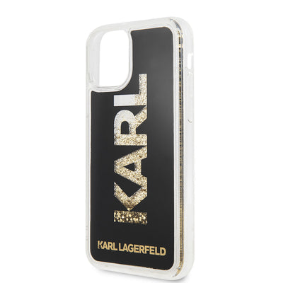 Apple iPhone 11 Kılıf Karl Lagerfeld Sıvılı Simli Logo Dizayn Kapak Siyah-Gold