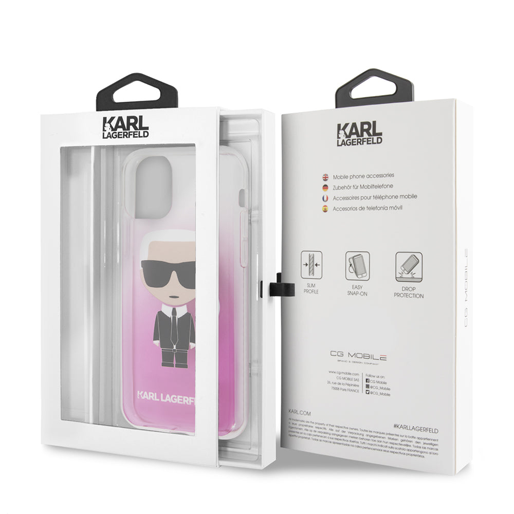 Apple iPhone 11 Kılıf Karl Lagerfeld Yarı Transparan Karl Dizayn Kapak Pembe