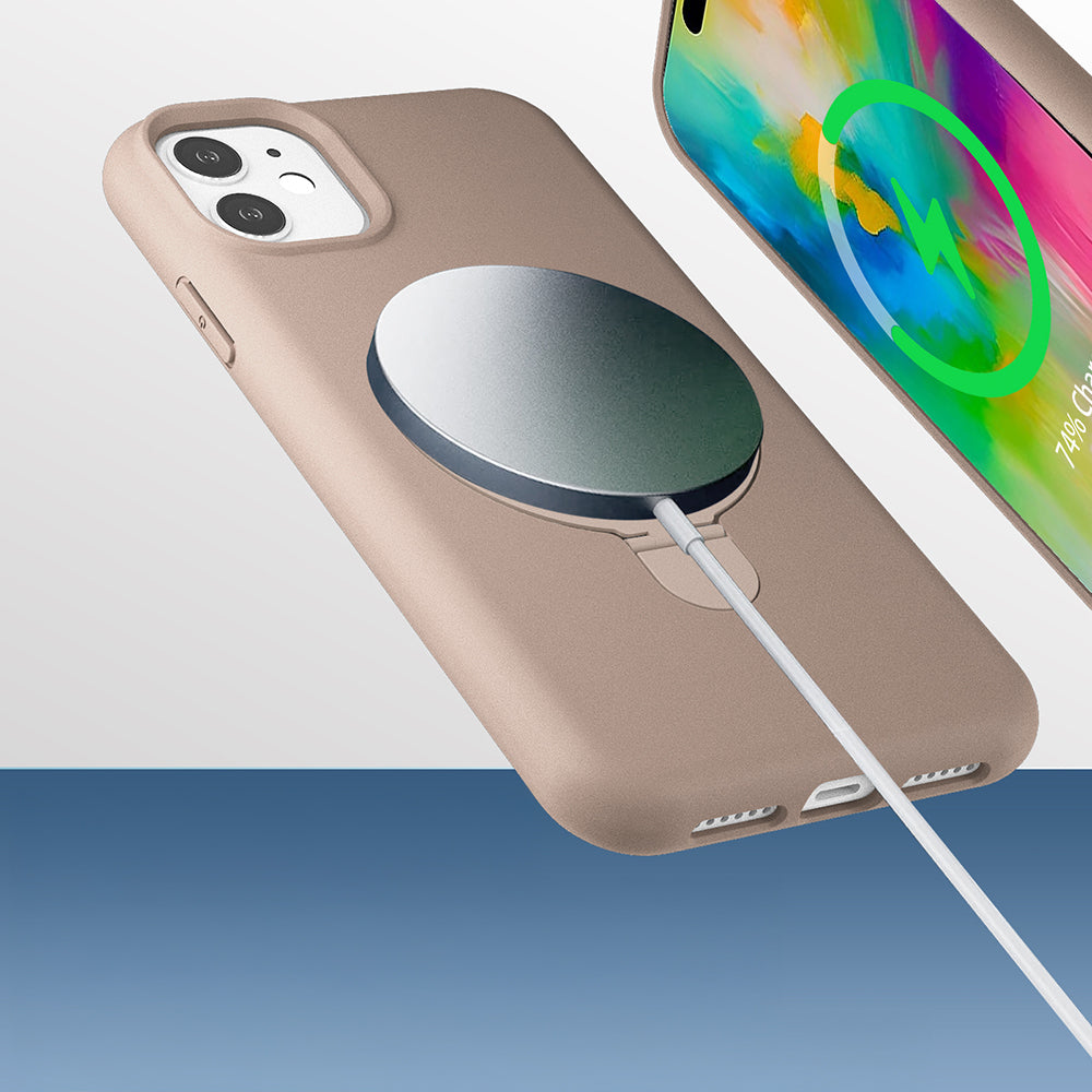 Apple iPhone 11 Kılıf M-safe Şarj Özellikli Standlı Zore Samara Kapak Lacivert