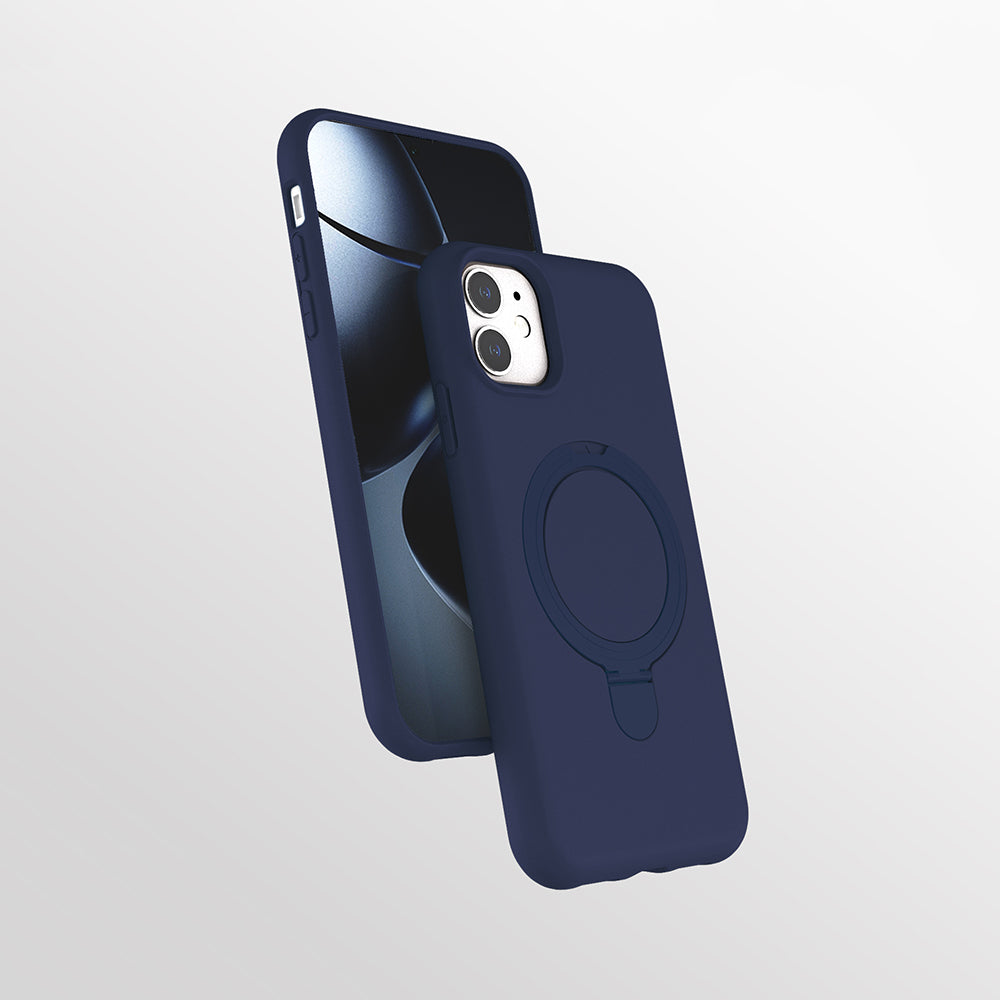 Apple iPhone 11 Kılıf M-safe Şarj Özellikli Standlı Zore Samara Kapak Lacivert