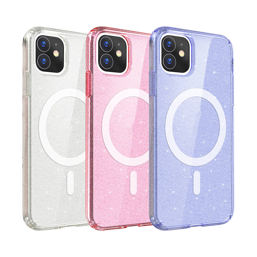 iPhone 11 Kılıf M-safe Şarj Özellikli Parlayan Simli Saydam Renkli Zore Allstar Kılıf