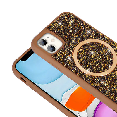 Apple iPhone 11 Kılıf Pırlanta Tasarımlı M-safe Şarj Özellikli Zore Mozaik Silikon Kapak Desert Titanyum