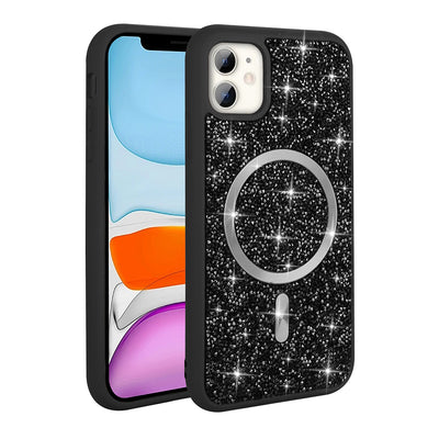 Apple iPhone 11 Kılıf Pırlanta Tasarımlı M-safe Şarj Özellikli Zore Mozaik Silikon Kapak Siyah