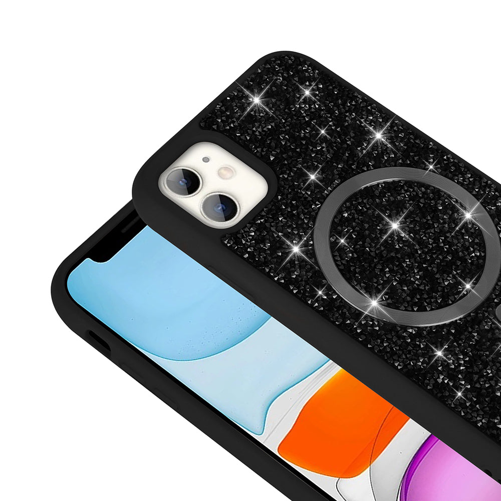 Apple iPhone 11 Kılıf Pırlanta Tasarımlı M-safe Şarj Özellikli Zore Mozaik Silikon Kapak Desert Titanyum