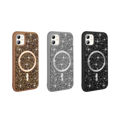 Apple iPhone 11 Kılıf Pırlanta Tasarımlı M-safe Şarj Özellikli Zore Mozaik Silikon Kapak Desert Titanyum