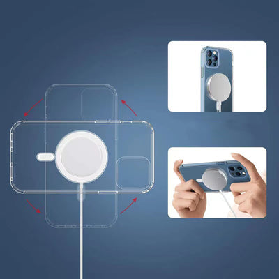 Apple iPhone 11 Pro Kılıf M-safe Şarj Özellikli Şeffaf Sert PC Zore Embos Kapak Renksiz