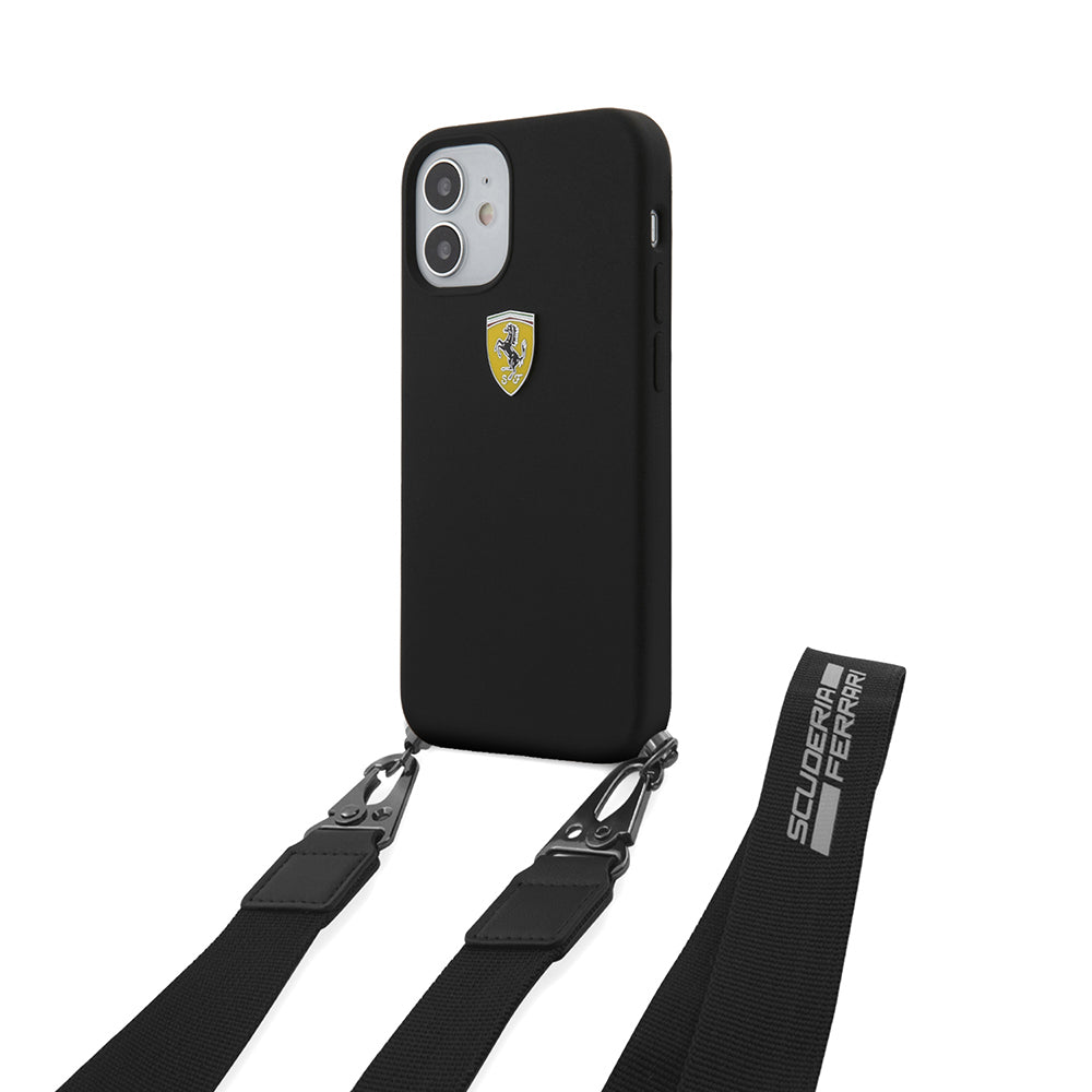 iPhone 12 Kılıf Ferrari Orjinal Lisanslı Askılı Metal Logolu Kılıf
