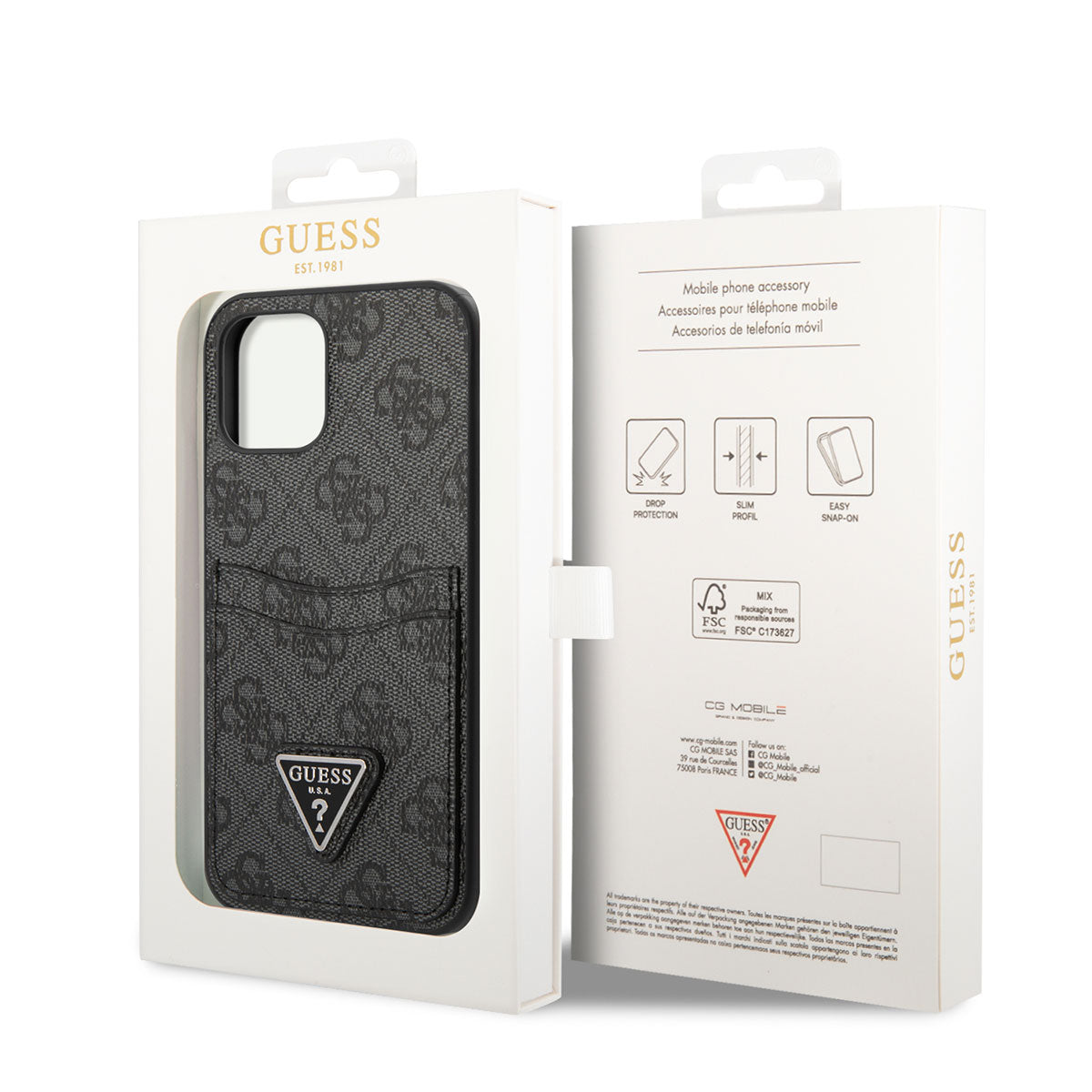 Apple iPhone 12 Kılıf GUESS Çift Kart Bölmeli Kapak Kahverengi