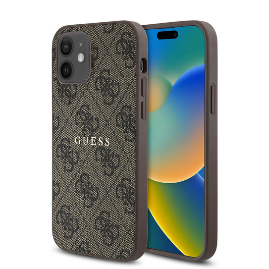 iPhone 12 Kılıf Guess Orjinal Lisanslı M-safe Şarj Özellikli 4G Desen Yazı Logolu Kılıf