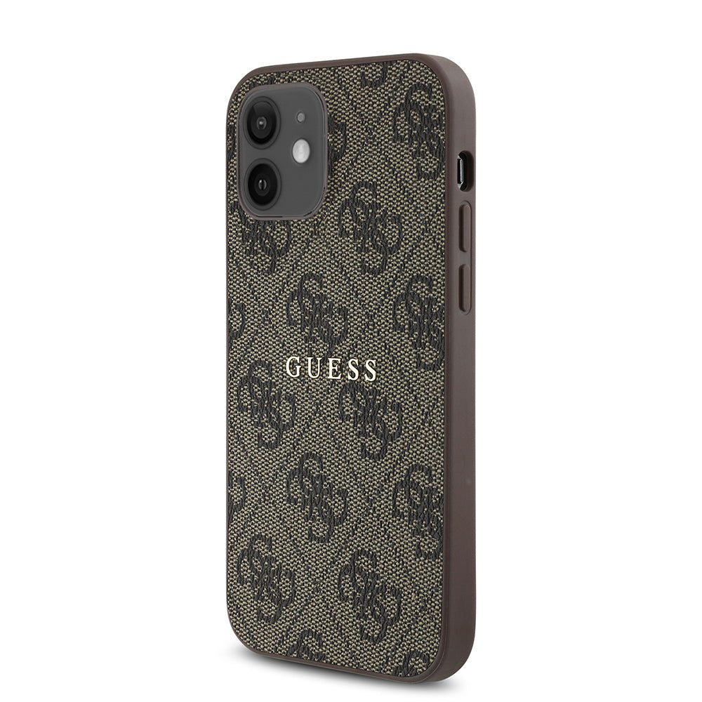 Apple iPhone 12 Kılıf Guess Orjinal Lisanslı Magsafe Şarj Özellikli 4G Desen Yazı Logolu Kapak Siyah