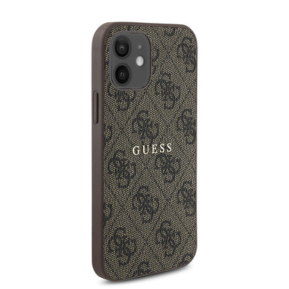 iPhone 12 Kılıf Guess Orjinal Lisanslı M-safe Şarj Özellikli 4G Desen Yazı Logolu Kılıf