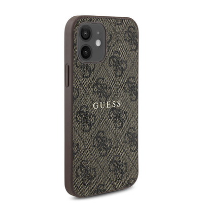 Apple iPhone 12 Kılıf Guess Orjinal Lisanslı Magsafe Şarj Özellikli 4G Desen Yazı Logolu Kapak Siyah