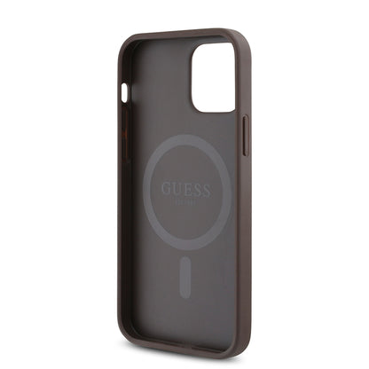 iPhone 12 Kılıf Guess Orjinal Lisanslı M-safe Şarj Özellikli 4G Desen Yazı Logolu Kılıf