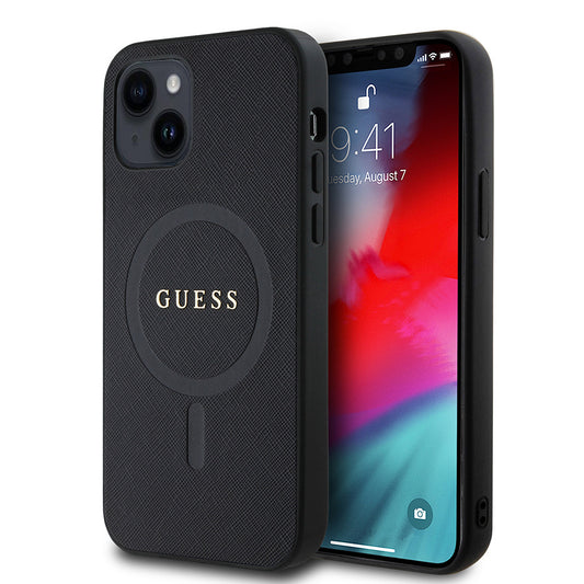 iPhone 12 Kılıf Guess Orjinal Lisanslı M-safe Şarj Özellikli Yazı Logolu Saffiano Classic Kılıf
