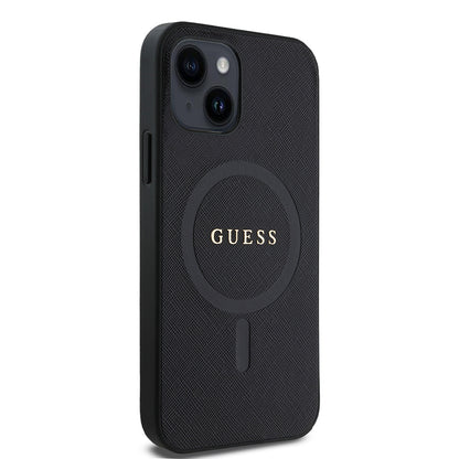 iPhone 12 Kılıf Guess Orjinal Lisanslı M-safe Şarj Özellikli Yazı Logolu Saffiano Classic Kılıf