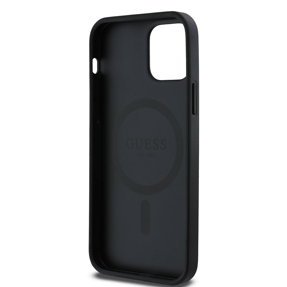 iPhone 12 Kılıf Guess Orjinal Lisanslı M-safe Şarj Özellikli Yazı Logolu Saffiano Classic Kılıf