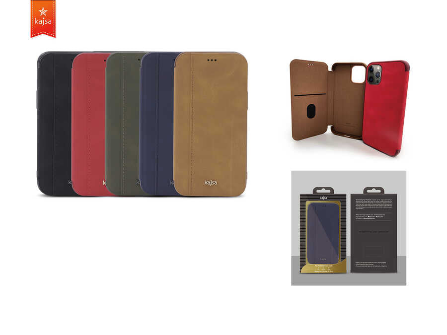 Apple iPhone 12 Kılıf Kajsa Dale Serisi Parallel PU Folio Kapaklı Kılıf Lacivert